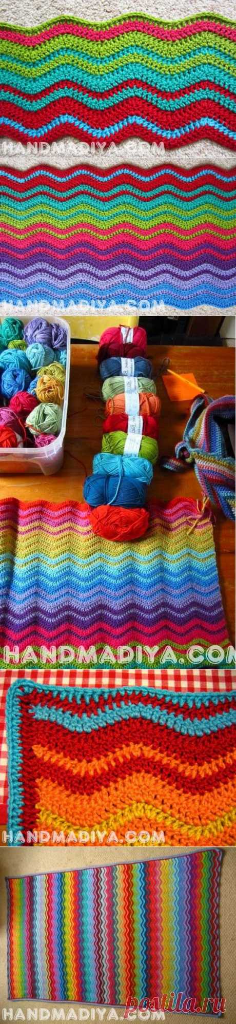 Красивый волнистый яркий плед крючком. Beautiful wavy plaid Crochet