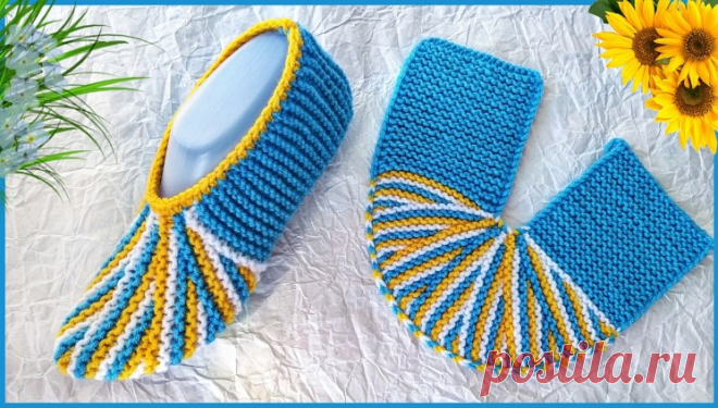 ТАПОЧКИ — СЛЕДКИ клиньями на двух спицах (Вязание спицами) — Журнал Вдохновение Рукодельницы