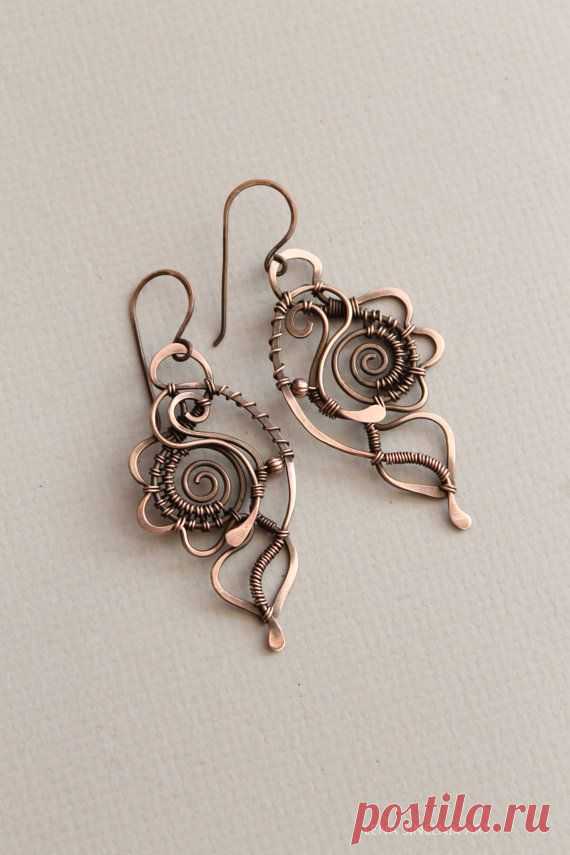 CUSTOM ORDER FOR travelmad Wire wrap earrings, copper earrings