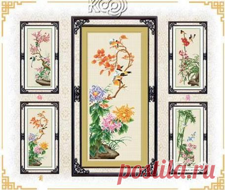 Китайские цветы. Вышивка крестом. Вторая часть из четырех