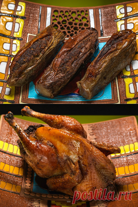 Курочка домашняя и баклажаны , фаршированные орехами и алычой