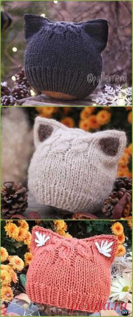 Knit Simple Kitten or Fox Ears Beanie Paid Pattern - Fun Kitty Cat Hat Knitting Patterns