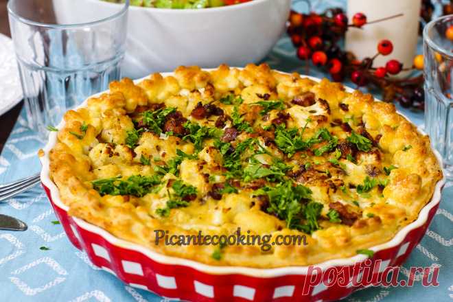 Пиріг з цвітною капустою та беконом | Picantecooking