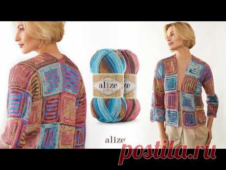 Вязаный крючком сезонный кардиган с Alize Diva Batik