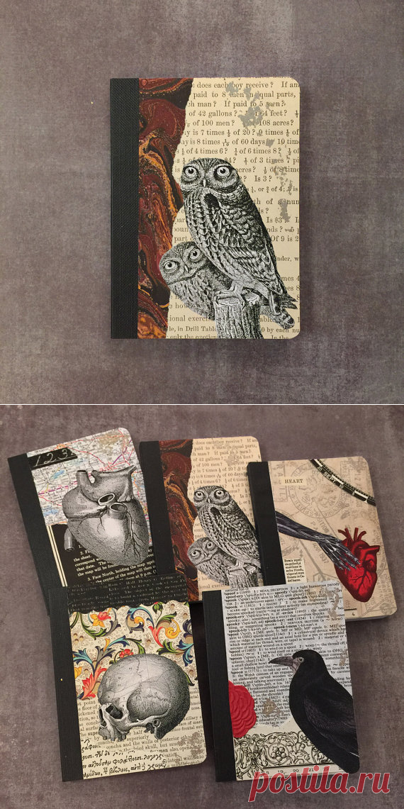 Малый Сова и Upcycled книги Коллаж Ноутбук