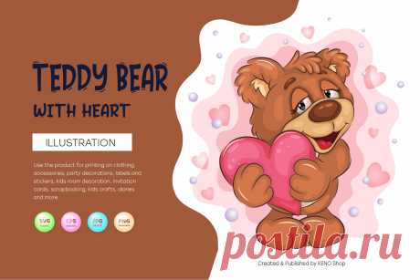 Cute Teddy Bear with Heart. T-Shirt, PNG, SVG.
Cute illustration of Teddy Bear holding a heart in its paws. Clipart for Valentine's Day. Unique design, Children's illustration. Use the product for printing on clothing, accessories, party decorations, labels and stickers, kids room decoration, invitation cards, scrapbooking, kids crafts, diaries and more.
-------------------------------------------
EPS_10, SVG, JPG, PNG file transparent with a resolution of 300 dpi, 15000 X 15000.