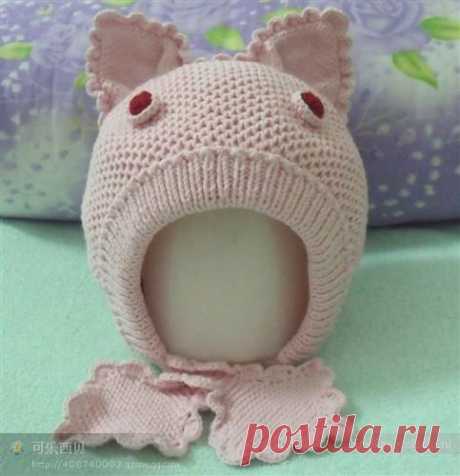 Шапочка с ушками для девочки, спицами / Шитье, вязание для детей на спицах и крючком с описанием / КлуКлу. Рукоделие - бисероплетение, квиллинг, вышивка крестом, вязание