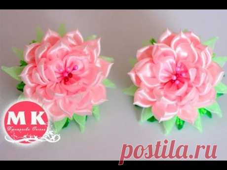Мастер-класс Канзаши. Розы из атласных лент.Резинки для волос/DIY.Roses of satin ribbons