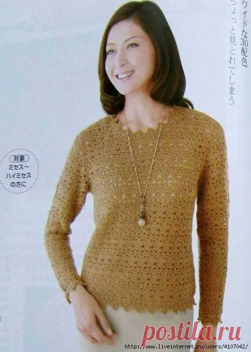АЖУРНЫЙ ДЖЕМПЕР ПЕСОЧНОГО ЦВЕТА. КРЮЧОК.