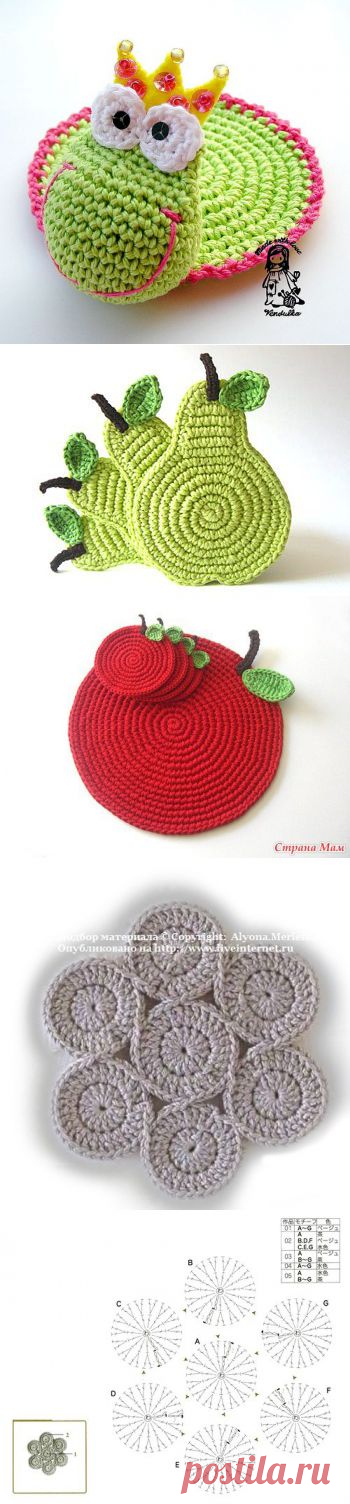 Подставки под кружки и бокалы на основе простого круга крючком.