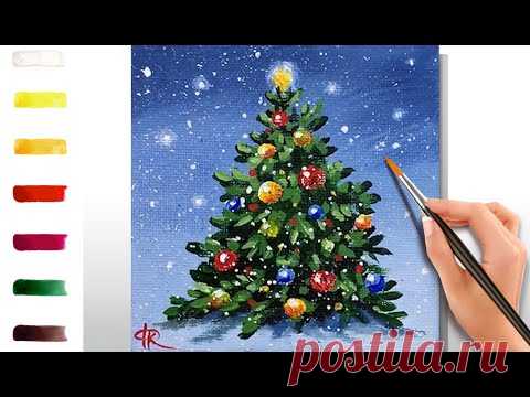 Новогодняя Елка. Открытка. Как нарисовать 🎨АКРИЛ! Сезон 8-16 | Мастер-класс ДЕМО
