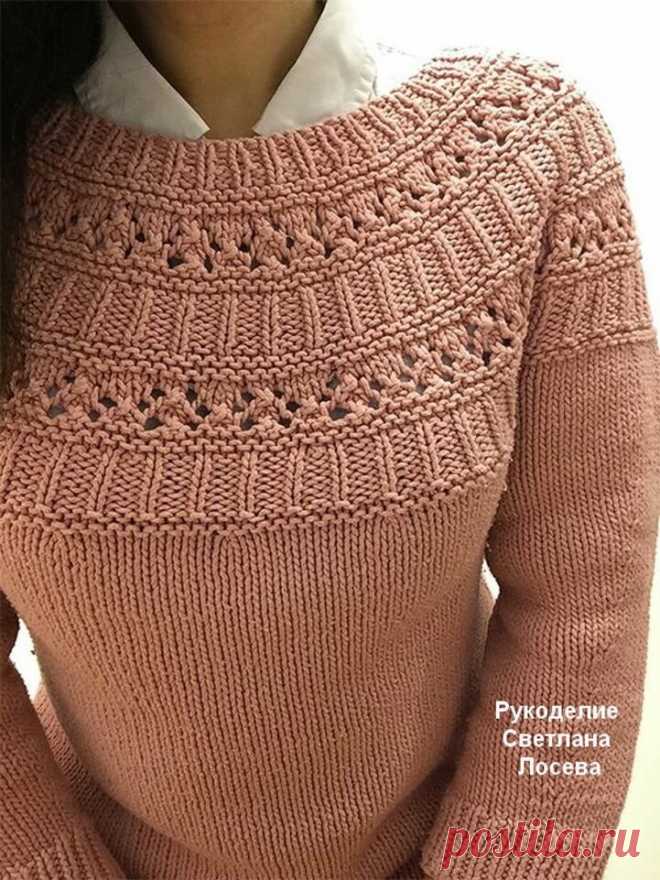 Кокетка легким узором! Вяжем интересный джемпер с описанием | Рукоделие Светлана Лосева | Дзен