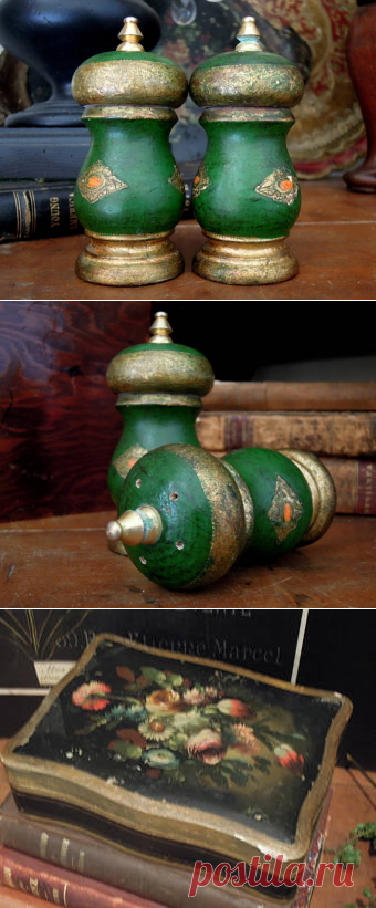 Vintage Pair of Italian Florentine Salt And Pepper Shakers /