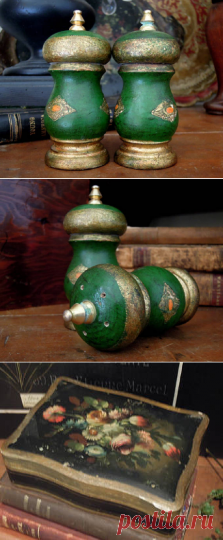 Vintage Pair of Italian Florentine Salt And Pepper Shakers /