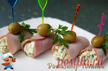 Рулетики из ветчины с сыром и чесноком, рецепт с фото