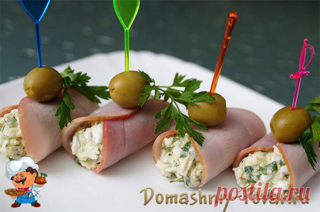 Рулетики из ветчины с сыром и чесноком, рецепт с фото
