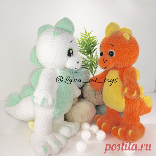 PDF Динозаврик крючком. FREE crochet pattern; Аmigurumi toy patterns. Амигуруми схемы и описания на русском. Вязаные игрушки и поделки своими руками #amimore - плюшевый динозаврик, большой динозавр из плюшевой пряжи.