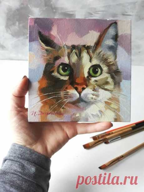 Cute cat painting portrait original on canvas oil Custom pet