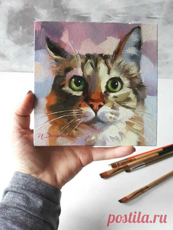 Cute cat painting portrait original on canvas oil Custom pet