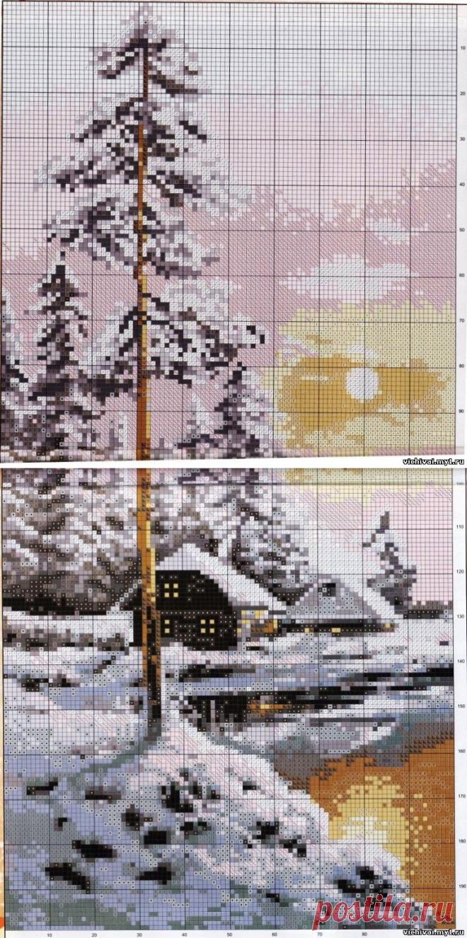 ЗИМНИЙ ВЕЧЕР - ЛЕС - ПЕЙЗАЖ - Каталог файлов - ВЫШИВКА КРЕСТОМ