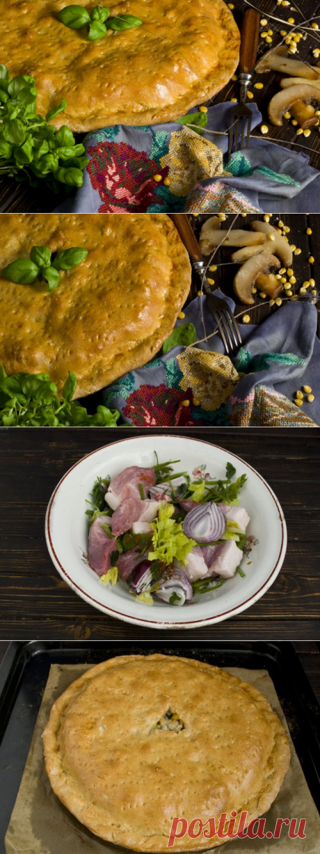 Пирог с мясом и грибами в духовке.
