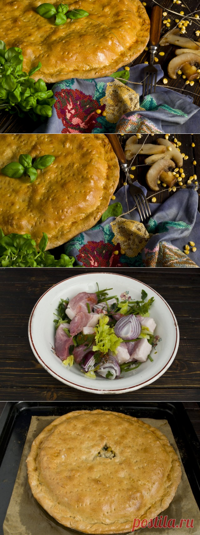 Пирог с мясом и грибами в духовке.
