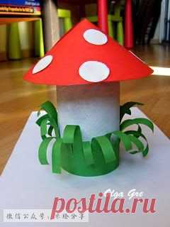идеи поделок -  мухомор из бумаги
