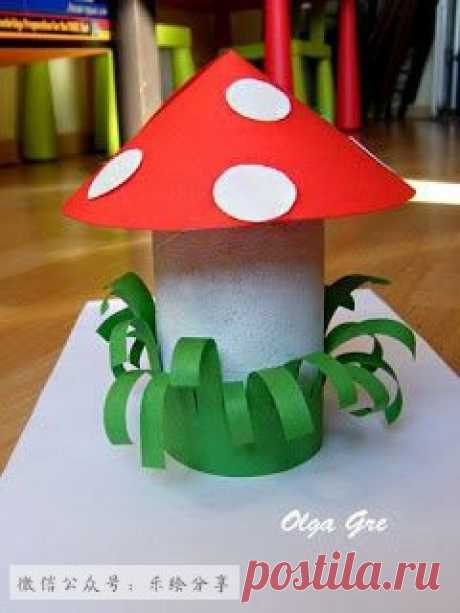 идеи поделок -  мухомор из бумаги
