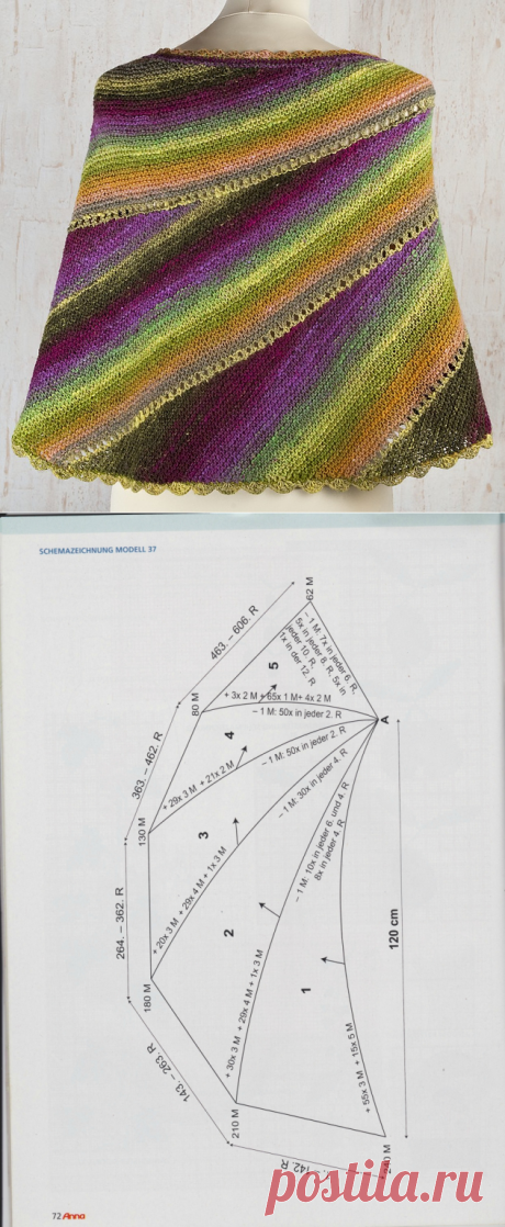 Шаль «Орхидея», секционное вязание