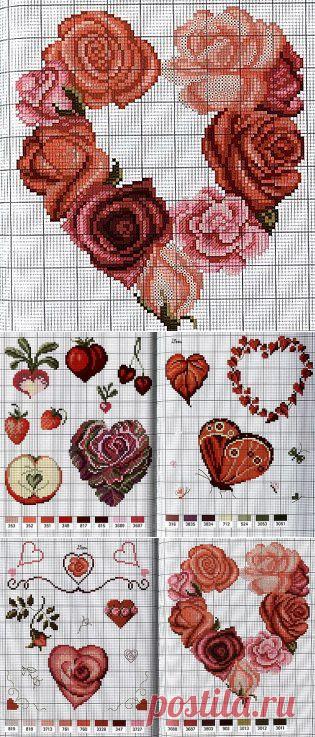 Вышивка сердце схема. Вышивка крестом цветок схема | Laboratory household