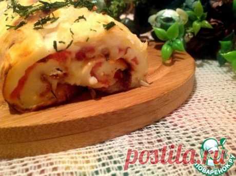 Запеченные блины с овощами и ветчиной