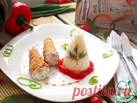Куриные трубочки с начинкой и янтарным рисом
