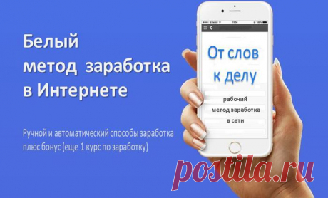 Белый метод заработка в Интернете &quot;От слов к делу&quot;.В курсе 2 текстовых пошаговых мануала в PDF.
В них разобраны варианты &quot;ручного&quot; и автоматизированного методов заработка.
В качестве бонуса (формат видео) Издательство представляет еще один способ, как заработать в день от 3000 до 8000 тысяч рублей