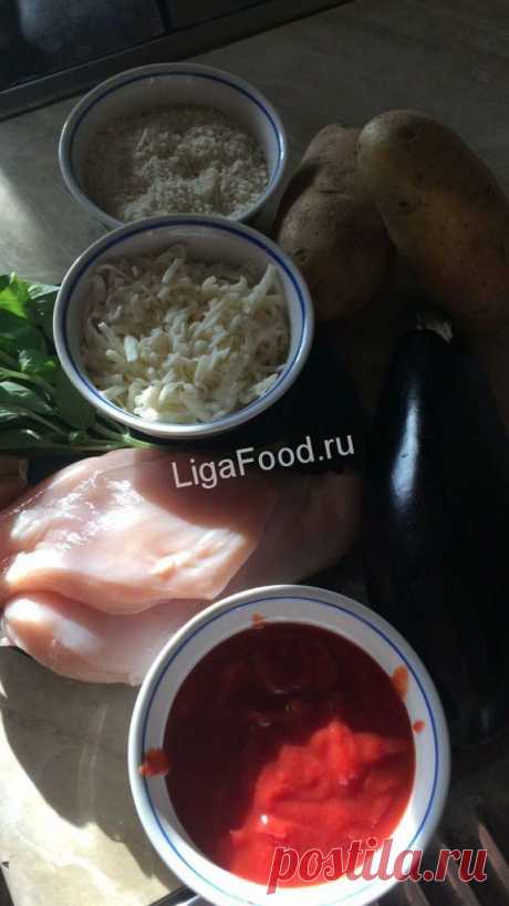 Баклажаны под курицей с картофельным пюре