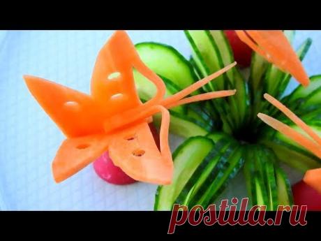 Carrot Butterfly And Cucumber Carving Garnish