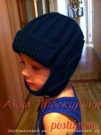 Детская вязаная шапка спицами (ушанка) для мальчика мастер-класс | Укрась свой мир!