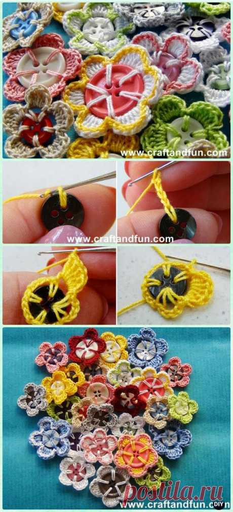 Crochet Button Flower Free Pattern
