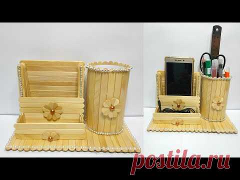 Ide Kreatif | Membuat Tempat HP sekaligus tempat pensil dari stik Es Krim | Popsicle stick craft