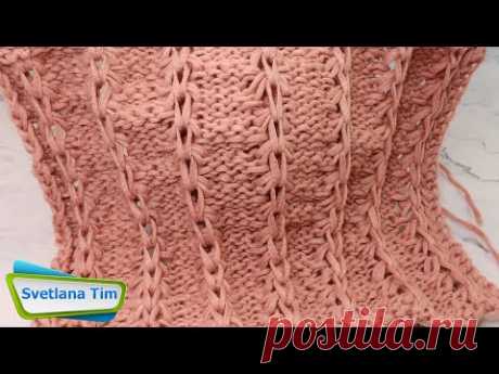 Узор Спицами Платочная Вязка и Вытянутые Петли - как связать быстро и просто № 583