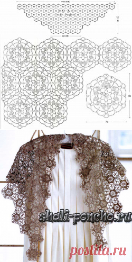 Кружевная шаль из мотивов