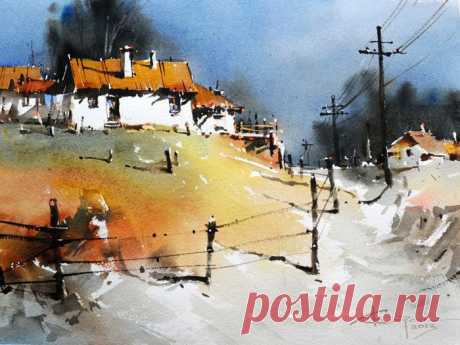 CORNELIU DRAGAN - ROMANIA.Зимняя акварель.
