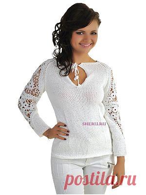 Кофточка с ажурными вставками крючком