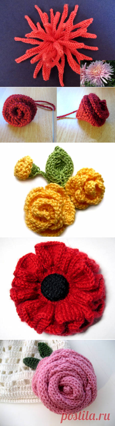 Цветы спицами схемы и описание для начинающих