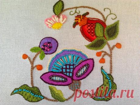 Якобинская вышивка
Начиналась как вышивка шерстью, затем превратилась в изысканное вышивание шелком. Но цветочные орнаменты сохранились