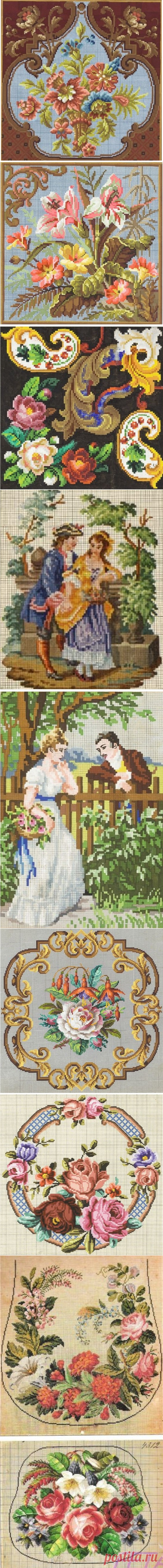 Вышивка крестом — красивые старинные схемы Petit Point – Ярмарка Мастеров