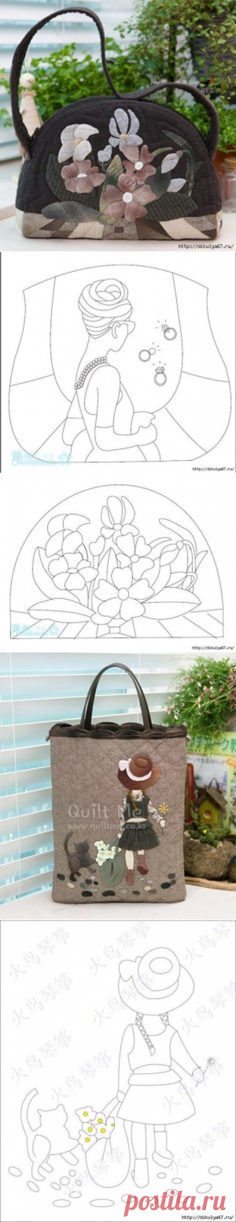 Аппликация на сумочках и шаблоны к ним