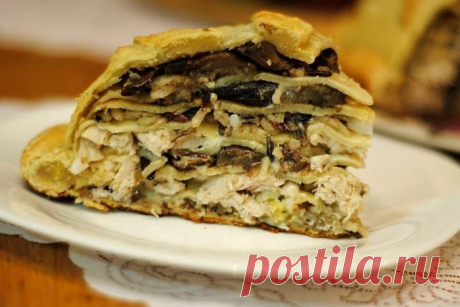 Курник из блинов с курицей и грибами - рецепт с фото / Простые рецепты