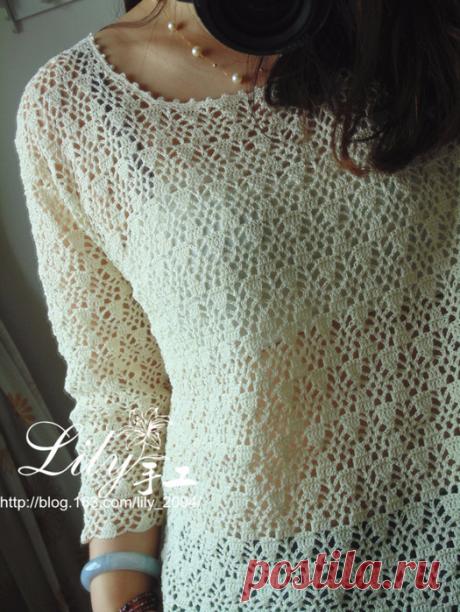 Летний ажурный пуловер крючком