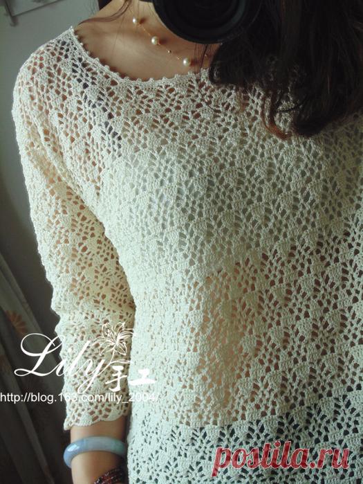 Летний ажурный пуловер крючком