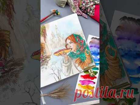 Подробный урок рисования в разделе видео 🙌🏻🎨🔥 #урокрисования #акварель